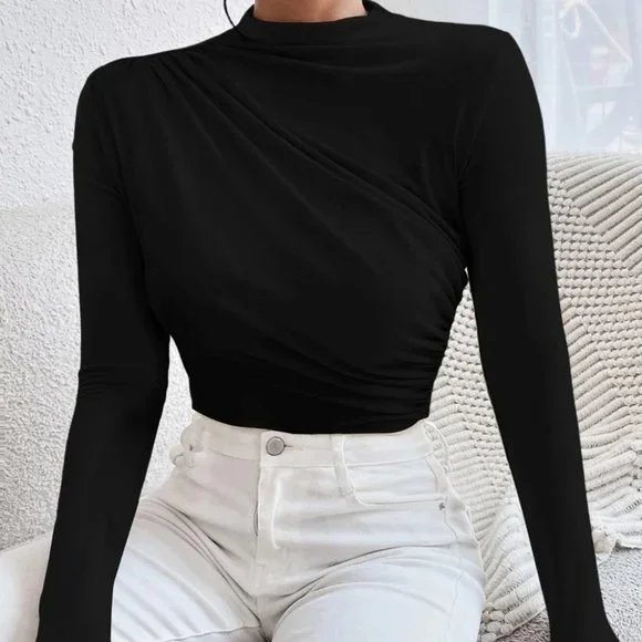 Womens Ruched Slim Fit Bodysuit black - Picture 3 of 5